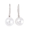 Rack Plating Brass Cubic Zirconia ABS Pearl Earring Hooks, Cadmium Free & Lead Free, Long-Lasting Plated, Platinum, 31x2mm