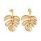 304 Stainless Steel Pave Natural Shell Pendants, Leaf Charms, with Jump Rings, Real 18K Gold Plated, Ion Plating(IP), 27x19x3mm, Hole: 2.5mm