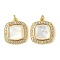 Brass Micro Pave Clear Cubic Zirconia Pendants, Cadmium Free & Nickel Free & Lead Free, with Shell, Real 18K Gold Plated, Square, 17x15x4mm, Hole: 2mm