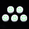 Handmade Polymer Clay Beads, for DIY Jewelry Crafts Supplies, Flat Round with Smiling Face, Medium Spring Green, 10x4~4.5mm, Hole: 1.8mm