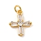 Rack Plating Brass Micro Pave Cubic Zirconia Pendants, with Jump Ring, Cadmium Free & Lead Free, Long-Lasting Plated, Cross, Real 18K Gold Plated, 16x13x3.5mm, Hole: 3.4mm