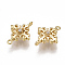 Brass Links connectors, with Cubic Zirconia, Flower, Clear, Nickel Free, Real 18K Gold Plated, 13x10x3.5mm, Hole: 0.8mm