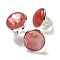Cherry Quartz Glass Round Adjustable Rings, Lead Free & Cadmium Free, Silver Plated Brass Finger Rings for Women Men, Round: 28mm, Inner Diameter: 18mm