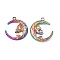 Ion Plating(IP) 304 Stainless Steel Pendants, Moon with Skull Charm, Rainbow Color, 28x24.5x2.5mm, Hole: 3mm