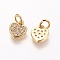 Brass Cubic Zirconia Charms, Heart, Clear, Golden, 8.5x8x2mm, Hole: 3mm