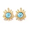 Rack Plating Brass Micro Pave Cubic Zirconia Pendants, with Glass, Long-Lasting Plated,  Evil Eye, Real 18K Gold Plated, Deep Sky Blue, 30x24.5x5.5mm, Hole: 6x3mm