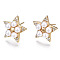 Brass Micro Pave Cubic Zirconia Stud Earrings, with
ABS Plastic Imitation Pearl, Nickel Free, Star, Creamy White, Real 16K Gold Plated, 15x15.5mm, Pin: 0.8mm