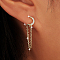 Elegant S925 Sterling Silver Moon Tassel Stud Earrings, with Clear Cubic Zirconia, Chain Charm, Golden, 7.7x5.3mm