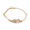 Golden Tone Brass Link Bracelets, with Glass and Cubic Zirconia, Pi Xiu, PeachPuff, 7-5/8 inch(19.5cm), 2.5~3mm