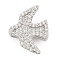Brass Micro Pave Clear Cubic Zirconia Slide Charms, Long-Lasting Plated, Bird, Platinum, 12x15.5x5mm, Hole: 10x1.5mm