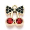 Alloy Rhinestone Pendants, UV Plating, Bowknot, Light Gold, 19.9x16.1x4.8mm, Hole: 1.8mm