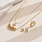 201 Stainless Steel & Imitation Pearl Stud Earrings & Double Necklaces & Rings Sets for Women's Daily Wear, Golden