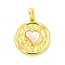 Brass Pave Shell Pendants, Real 18K Gold Plated, Flat Round with Heart Charm, Flat Round, 20x17.5x3mm, Hole: 5x3.3mm