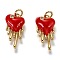 Brass Micro Pave Clear Cubic Zirconia Pendants, Long-Lasting Plated, with Jump Rings & Red Enamel, Heart, Real 18K Gold Plated, 17x9x3.5mm, Hole: 2.5mm