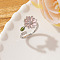 Brass Cuff Rings for Women, with Enamel & Rhinestone, Flower, Platinum, Pink, Inner Diameter: 15~20mm