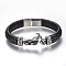 Men's Braided Leather Cord Bracelets, with 304 Stainless Steel Findings and Magnetic Clasps, Motorbike, Black, 8-5/8 inch(220mm)
