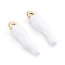Ion Plating(IP) 304 Stainless Steel Pendants, Enamelled Sequins, Horn of Plenty/Italian Horn Cornicello Charms, Golden, White, 17.5x4.5x3.5mm, Hole: 1mm
