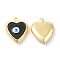 Brass Enamel Locket Pendants, Real 18K Gold Plated, Long-Lasting Plated, Cadmium Free & Nickel Free & Lead Free, Heart with Evil Eye, Black, 21x17x5mm, Hole: 1.4mm, Inner Diameter: 9.5x10mm