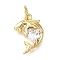 Brass Micro Pave Cubic Zirconia Pendants, with Jump Ring, Lead Free & Cadmium Free, Real 18K Gold Plated, Rack Plating, Lasting Plated, Shark, 15x10x3mm, Hole: 3mm