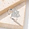 Brass Micro Pave Clear Cubic Zirconia Cuff Finger Rings for Women, Cadmium Free & Lead Free, Flag Flower, Platinum, 2mm, Inner Diameter: 18mm