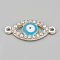 Alloy Rhinestone Links connectors, Cadmium Free & Lead Free, Evil Eye, Sky Blue, Silver Color Plated, 22x10x2mm, Hole: 1mm