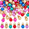 140Pcs 7 Colors ABS Plastic Charms, with Golden Tone Iron Findings and Rhinestone, Dyed, Round, Mixed Color, 13.5x8mm, Hole: 2.5mm, 20pcs/color