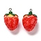 Resin Pendants, with Iron Findings, Imitation Fruit, Platinum, 3D Strawberry, Red, 30.5x20.5x20mm, Hole: 2mm