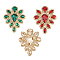 3Pcs 3 Colors Teardrop Shape Alloy Rhinestone Appliques, for DIY Bridal Dress, Shoes, Mixed Color, 57x45mm, 1pc/colors
