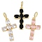 Rack Plating Brass Cubic Zirconia European Dangle Charms, Cross Large Hole Pendants, Real 18K Gold Plated, Long-Lasting Plated, Cadmium Free & Lead Free, Mixed Color, 45mm, Hole: 5.5x4mm