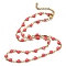 Ion Plating(IP) Golden 304 Stainless Steel Heart Link Chain Necklaces, with Enamel, Light Coral, 17.72~17.91 inch(45~45.5cm)