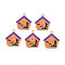 Alloy Enamel Pendants, Cadmium Free & Nickel Free & Lead Free, Light Gold, Halloween, Haunted House, Coral, 23x20x1.5mm, Hole: 1.8mm