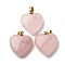 Natural Rose Quartz Pendants, Heart Charms with 201 Stainless Steel Snap on Bails, Golden, Ion Plating(IP), 28.5~29.5x25~25.5x8~8.5mm, Hole: 5.5x3.5mm
