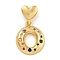 Brass Micro Pave Colorful Cubic Zirconia Pendants, Heart Letter Charms, Real 18K Gold Plated, Letter O, 30.5mm, Hole: 6x3mm, pendant: 21.5x17.5x4mm
