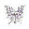 3 Hole Brass Micro Pave Cubic Zirconia Multi-Strand Links, Cadmium Free & Nickel Free & Lead Free, Butterfly, Platinum, Lilac, 16x16x6mm, Hole: 1.6mm