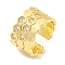Brass Micro Pave Clear Cubic Zirconia Hexagon Open Cuff Ring, Wide Band Ring for Women, Real 18K Gold Plated, 18mm, Adjustable