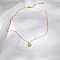 Simple Stainless Steel Pave Clear Cubic Zirconia Flat Round Pendant Necklaces for Women's Daily Wear, Real 18K Gold Plated, 16.54 inch(42cm)
