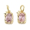 Brass Micro Pave Cubic Zirconia Charms, Cadmium Free & Nickel Free & Lead Free, with Jump Ring, Rectangle with Star, Real 18K Gold Plated, Pink, 9.5x6x3mm, Hole: 3mm