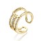Brass Micro Pave Clear Cubic Zirconia Cuff Rings, Open Rings, Nickel Free, Real 16K Gold Plated, Inner Diameter: 17mm
