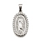304 Stainless Steel Pendants,  Religious Theme, Anti-Tarnish, Oval with Virgin Mary, Stainless Steel Color, 29.5x17x2mm, Hole: 3x7mm