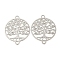 Rack Plating Brass Hollow Out Tree Connector Charms, Long-Lasting Plated, Cadmium Free & Nickel Free & Lead Free, Flat Round Etched Metal Embellishments, Pink, 21x17x0.3mm, Hole: 1.4mm