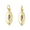 Brass Micro Pave Cubic Zirconia Pendants, Horse Eye, Lead Free & Cadmium Free, Long-Lasting Plated, with Jump Ring, Real 18K Gold Plated, 17x6.5x2.5mm