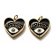 Brass Micro Pave Cubic Zirconia Pendants, with Enamel and Jump Rings, Heart with Eye, Black, Real 18K Gold Plated, 18x19x2.4mm, Hole: 3.2mm