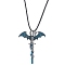 Alloy Enamel Dragon Wrapped Sword Pendant Necklaces, Waxed Cord Necklaces, Antique Silver, Cadet Blue, 17.83 inch(45.3cm)
