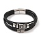 Braided Microfiber Leather Multi-strand Bracelets, Viking 304 Stainless Steel Skull Bracelets for Men, Antique Silver & Stainless Steel Color, 8-5/8x1 inch(22x2.5cm)