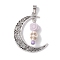 Halloween Synthetic Turquoise Skull Pendants, Alloy Hollow Moon Charms with Resin Rose, Antique Silver, Lavender, 41x35x8mm, Hole: 7x4mm