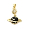 Brass Micro Pave Cubic Zirconia Pendants, with Enamel, Planet, Long-Lasting Plated, Cadmium Free & Lead Free, Rack Plating, Real 18K Gold Plated, Black, 24mm, Hole: 5mm