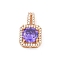 Brass Micro Pave Cubic Zirconia Pendants, Square, Long-Lasting Plated, Lead Free & Cadmium Free, Lilac, 18x11x6.5mm, Hole: 5.5x2mm