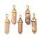 Natural Picture Jasper Pointed Pendants, with Random Brass Pendant Hexagon Bead Cap Bails, Golden, Bullet, 38.5~40x12~12.5x10~11mm, Hole: 3x4.5mm