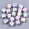 Opaque White Acrylic Beads, with Enamel, Horizontal Hole, Cube with Mixed Color Letter, Letter.N, 6x6x6mm, Hole: 3mm, about 2900pcs/500g