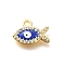 Brass Micro Pave Cubic Zirconia with Evil Eye Enamel Charms, Fish, Cadmium Free & Nickel Free & Lead Free, Real 18K Gold Plated , Blue, 9x11.5x2mm, Hole: 1.4mm